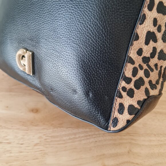 Cole Haan Leopard Cheetah Brown Convertible Backpack Leather Black Brown Beige - Picture 12 of 14